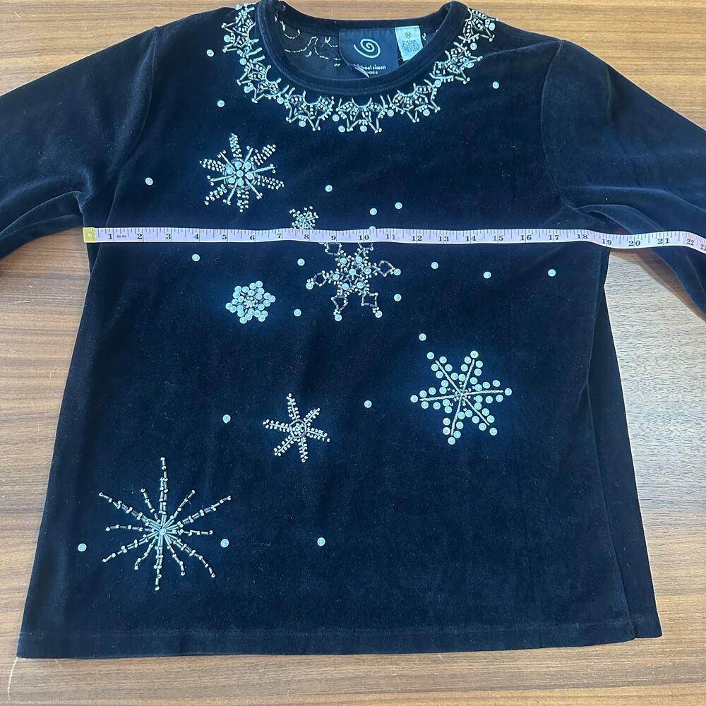 Michael Simon Black Velvet Beaded Snowflake top, Holiday,‎ Christmas, medium - Picture 3 of 8